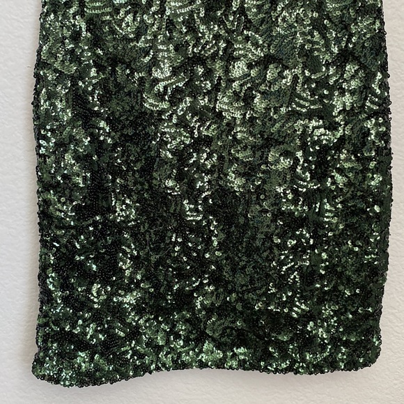 Alice & Olivia Sequin Emerald Green Mini Dress Back Keyhole Large - Picture 6 of 10
